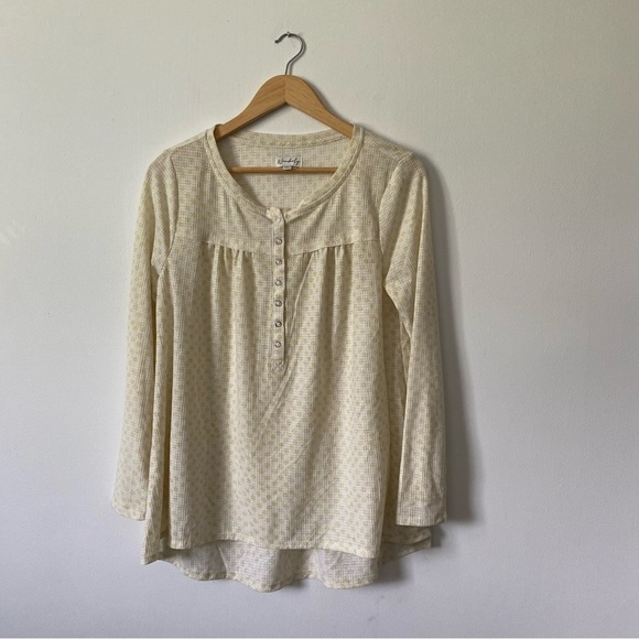 Wonderly Yellow Patterned Henley Cottagecore Shirt size M - Picture 1 of 5